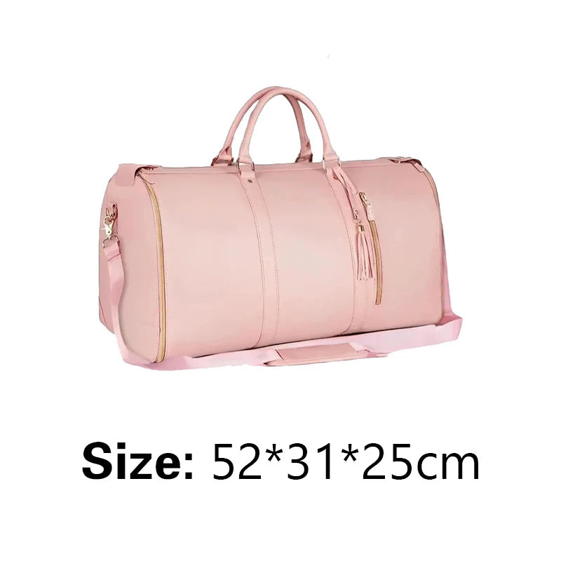 Travel Bag PU Leather Garment Bag Large Capacity Foldable Luggage Bag Travel Portable Carry-On Clothing Bag Women'S Business Bag